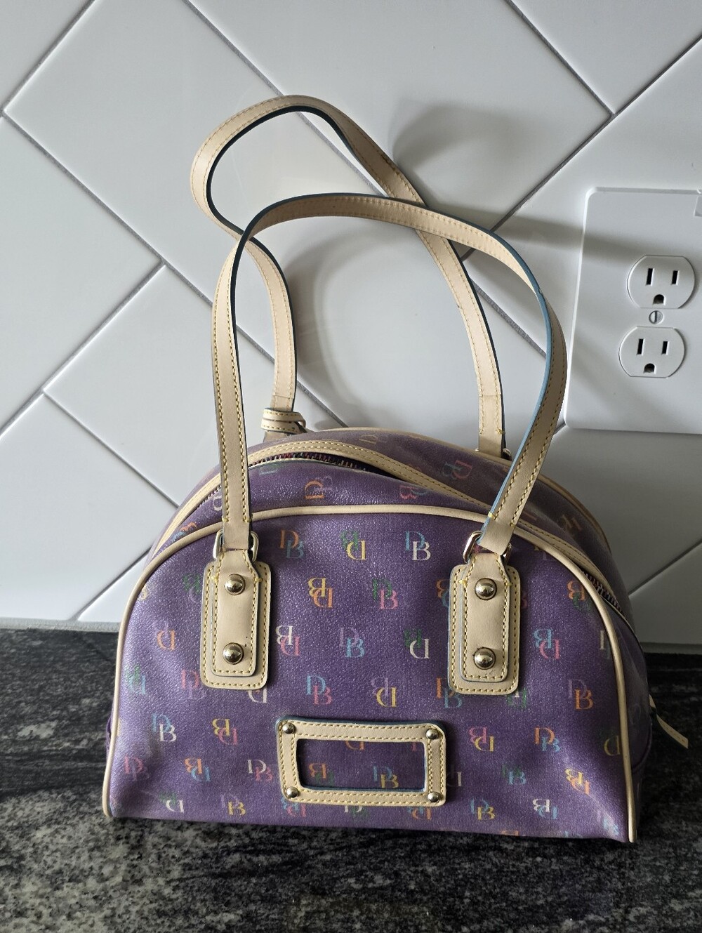 VTG 2000's Dooney & Bourke Rainbow DB Monogram Dome Satchel Shoulder Bag Y2k - Picture 9 of 14